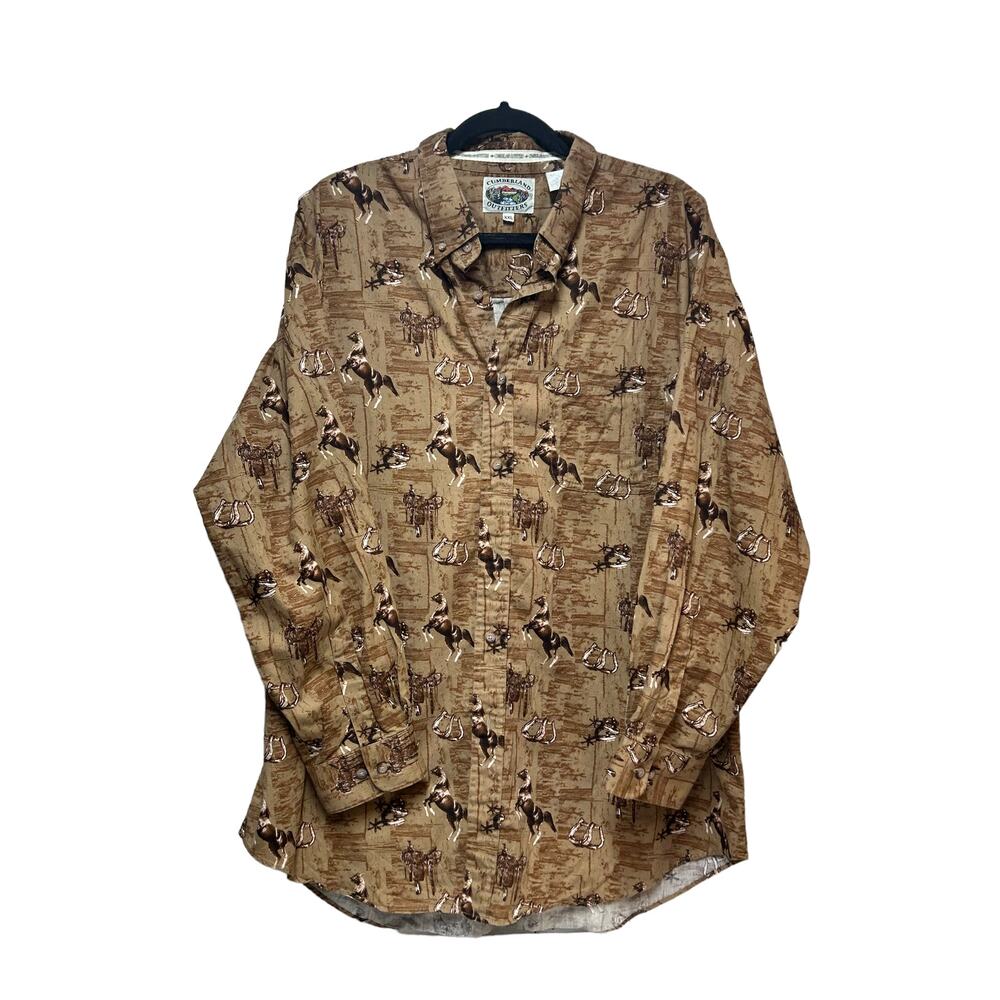 Cumberland Outfitters Western Button Down Shirt Mens XXL Horse Saddle‎ Brown